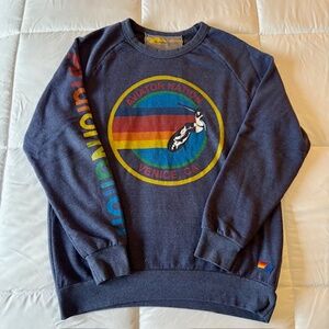 Aviator Nation Rainbow Logo Crewneck Sweatshirt Large Blue Venice CA Unisex